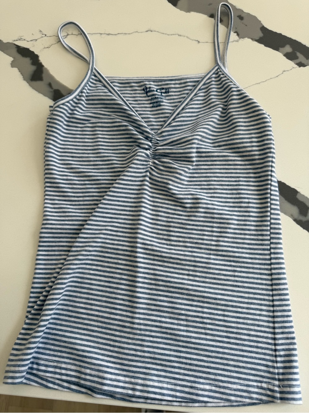 Brandy Melville White and Navy Striped Twist-Front Cami